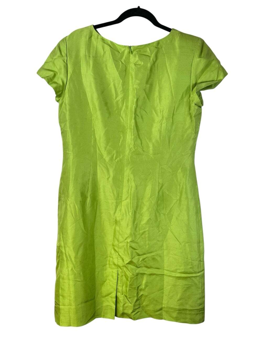 Talbots 100% Silk Sheath Dress 14P Chartreuse Green Bow Waist Petite Cocktail - Picture 7 of 16